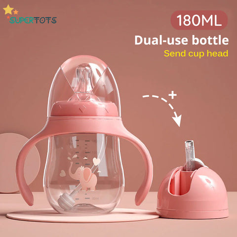Pink Dual head SuperTots Baby Bottle 180ml