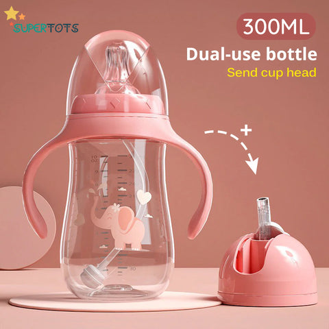 Pink Dual head SuperTots Baby Bottle 300ml