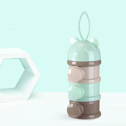 Green SuperTots baby milk powder dispenser with 3 layers and nozzles